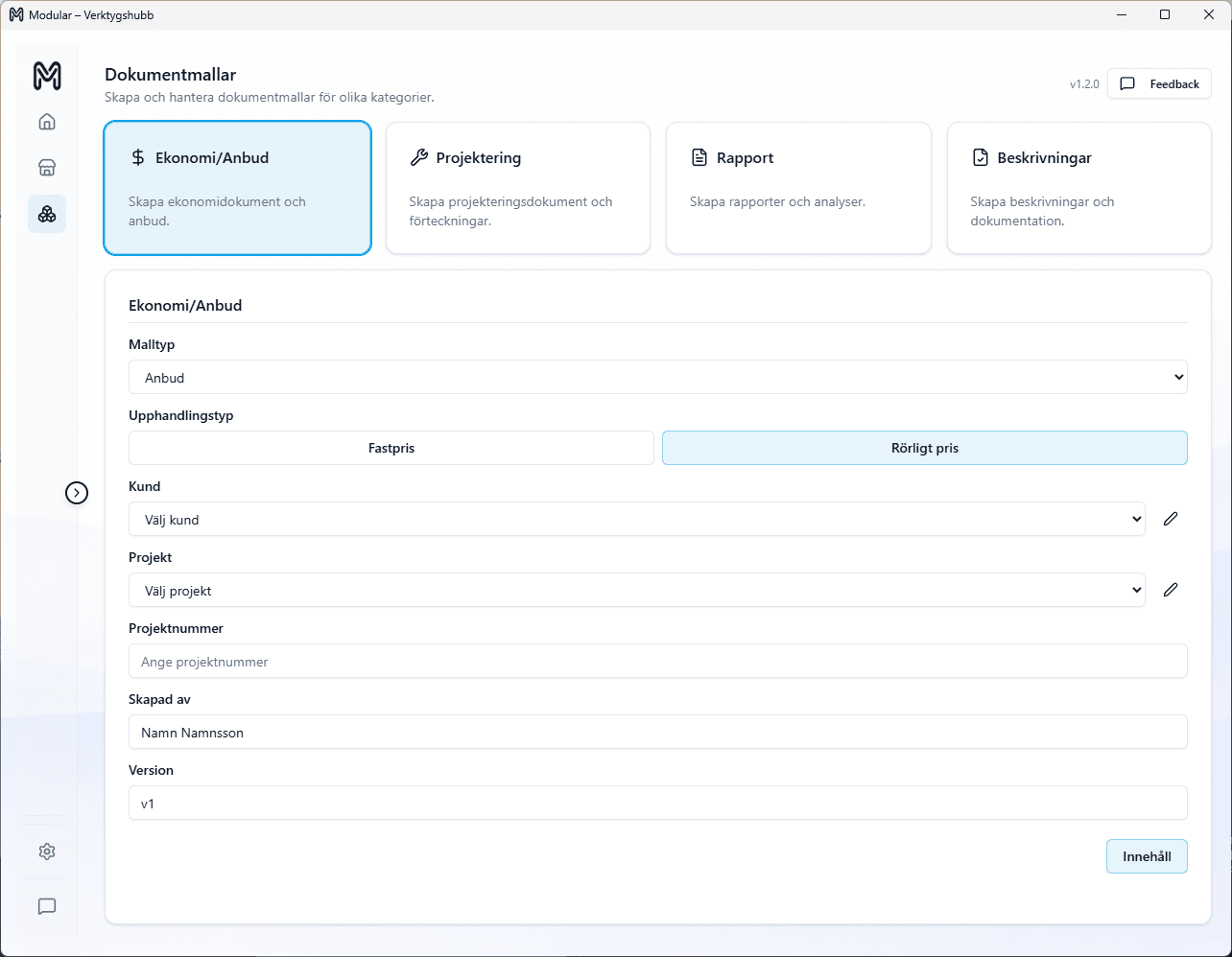 Dokumentmallar skärmdump
